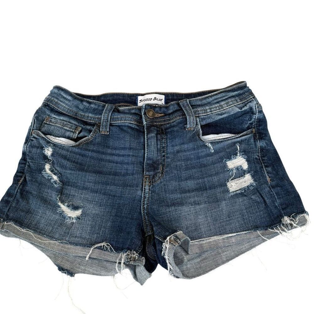 Studio Blue denim shorts heavy distressing frayed cutoff-style size 26